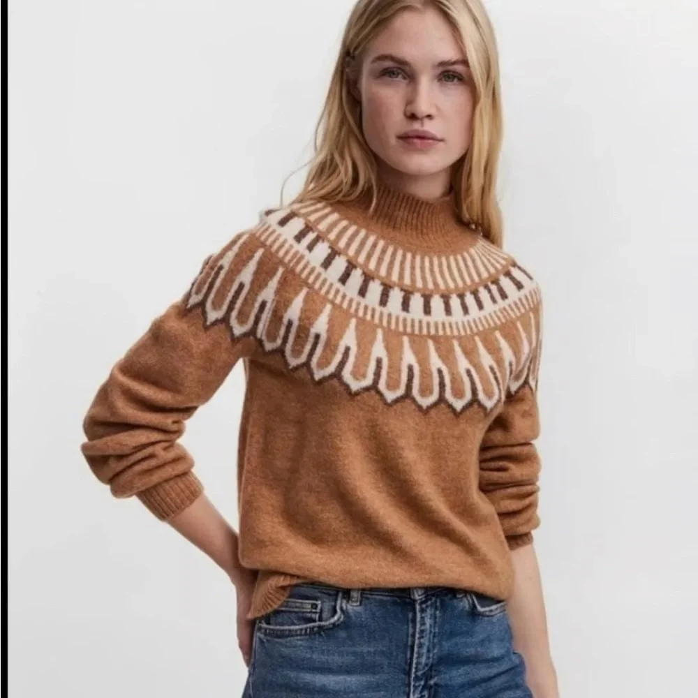 Women’s Vero Moda Bohm Fair Isle mock turtle‎ neck sweater. Size Medium NWOT - Picture 2 of 5
